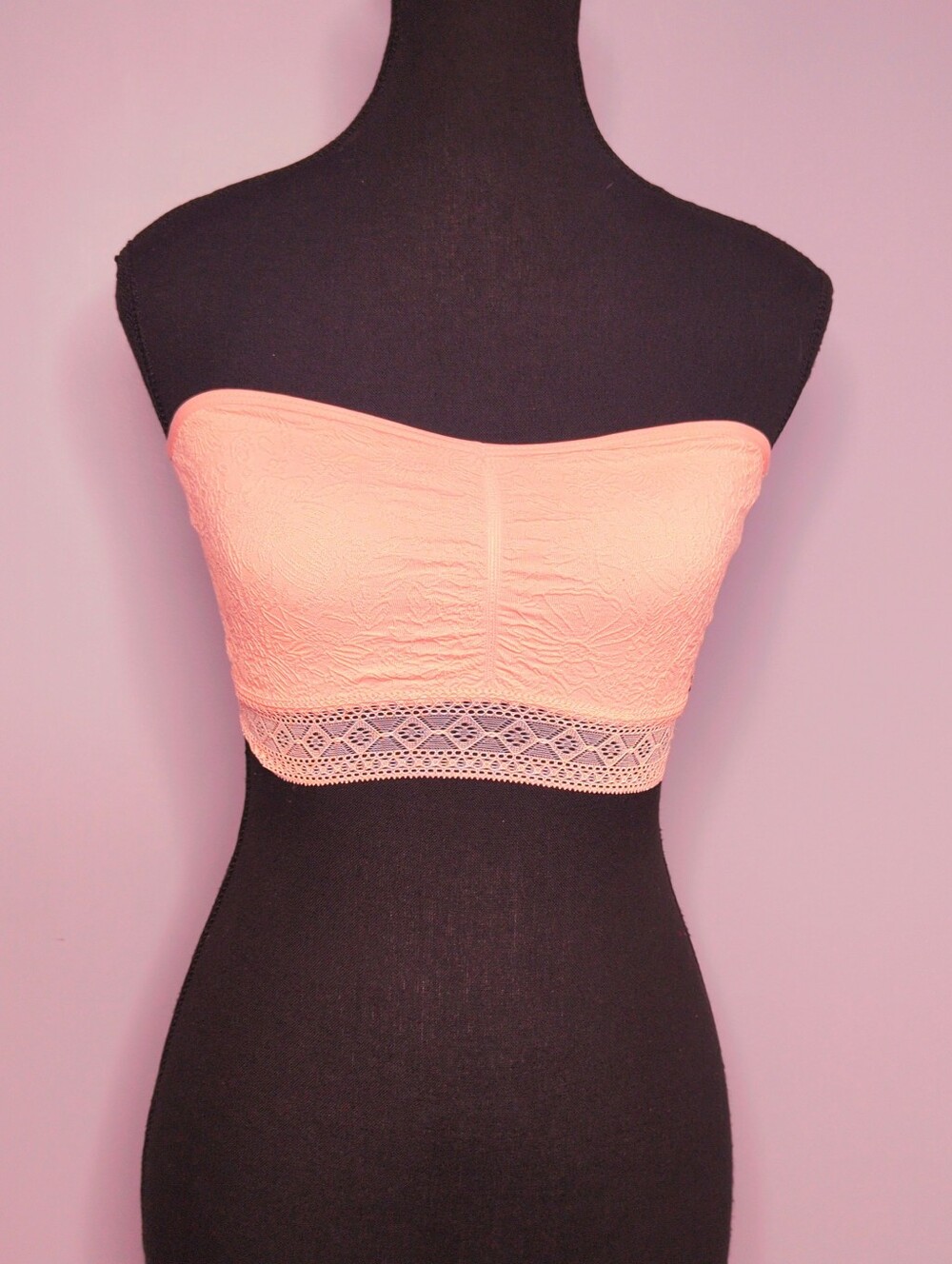 Lucky Brand Pink Textured Lace Trim Bandeau Bralette Size M